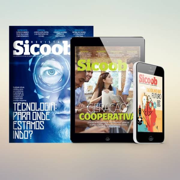 Revista digital SICOOB impresso, tablet e mobile